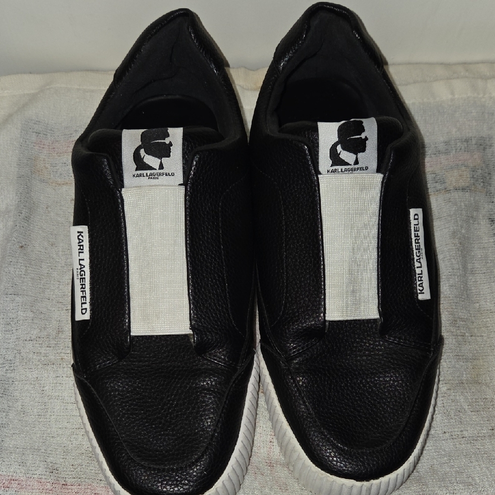 Karl Lagerfeld Black Slip-On Sneakers (Good Condition,)